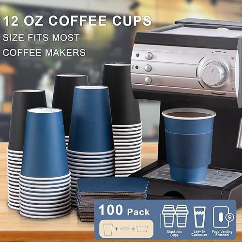 Miniatura 2 de SIUQ Paquete de 100 tazas de café de 12 onzas con tapas, tazas de café de papel desechables con fundas para bebidas calientes/frías, fiestas