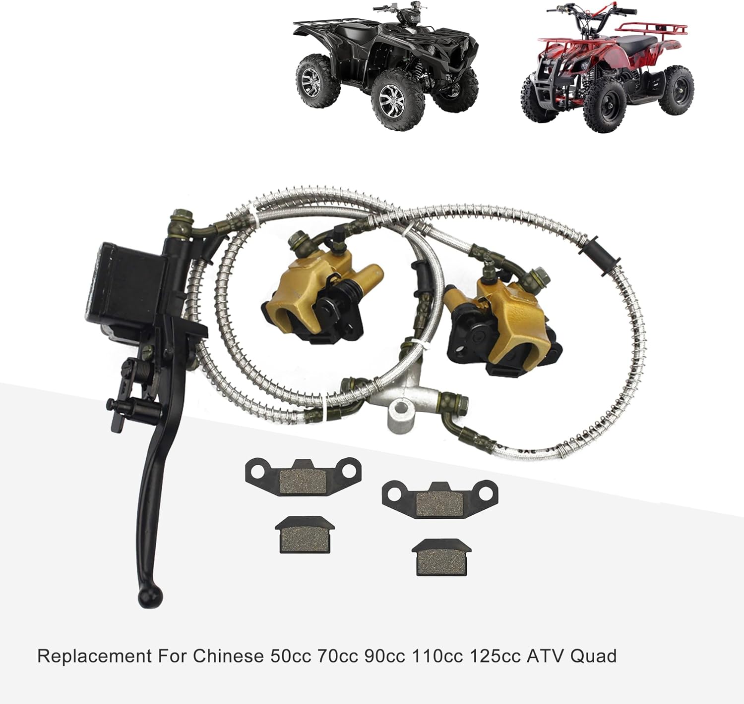 GOOFIT Front Disc Brake Master Cylinder Hydrualic Caliper Assembly with Disc Brake Pad Replacement for Chinese 50cc 70cc 90cc 110cc 125cc ATV Quad