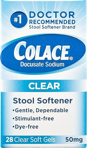 Colace Clear Docusate - Suavizante de heces de sodio de 50 mg, 28 unidades por caja (paquete de 4)