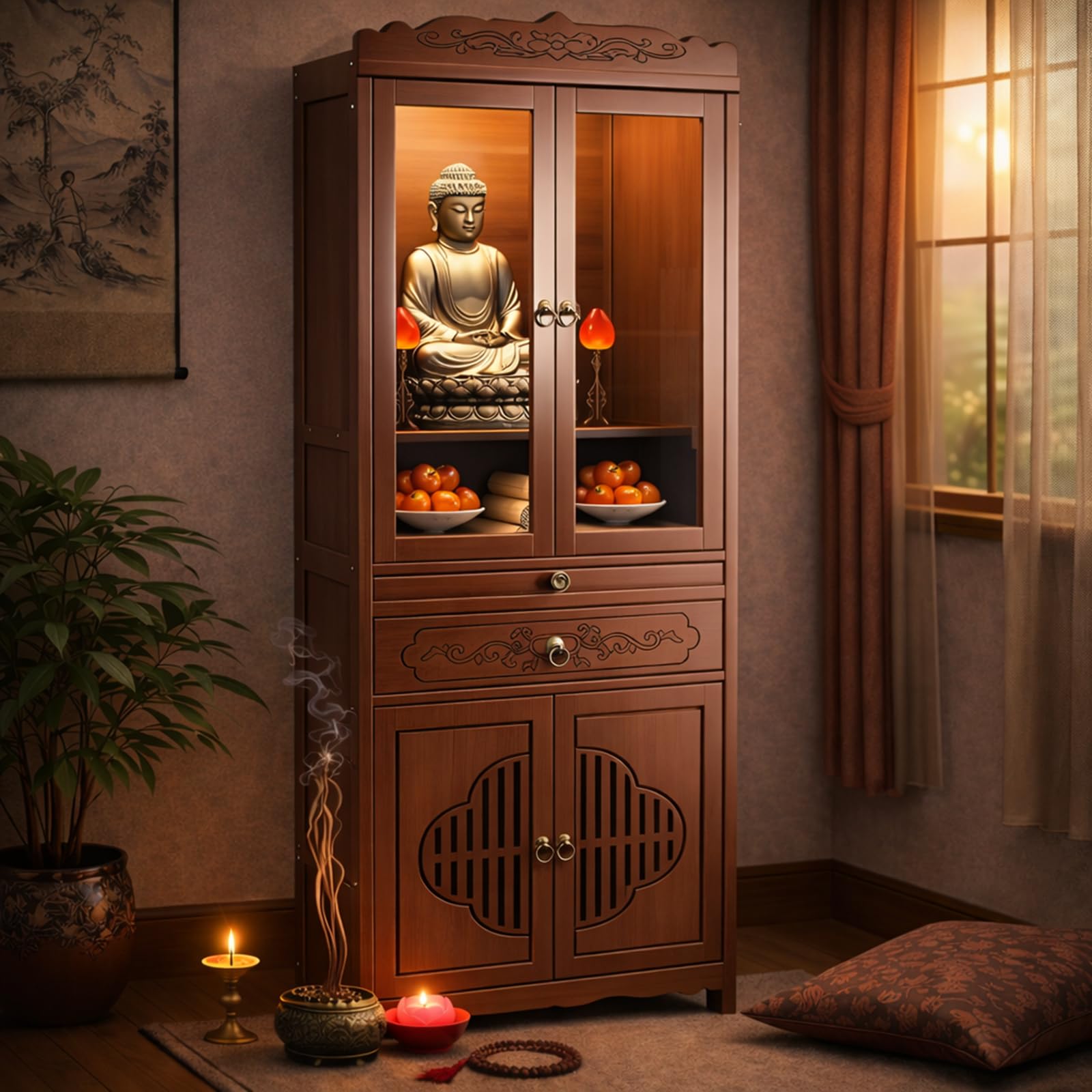 Table d'autel de méditation pour prière à la maison avec tiroir