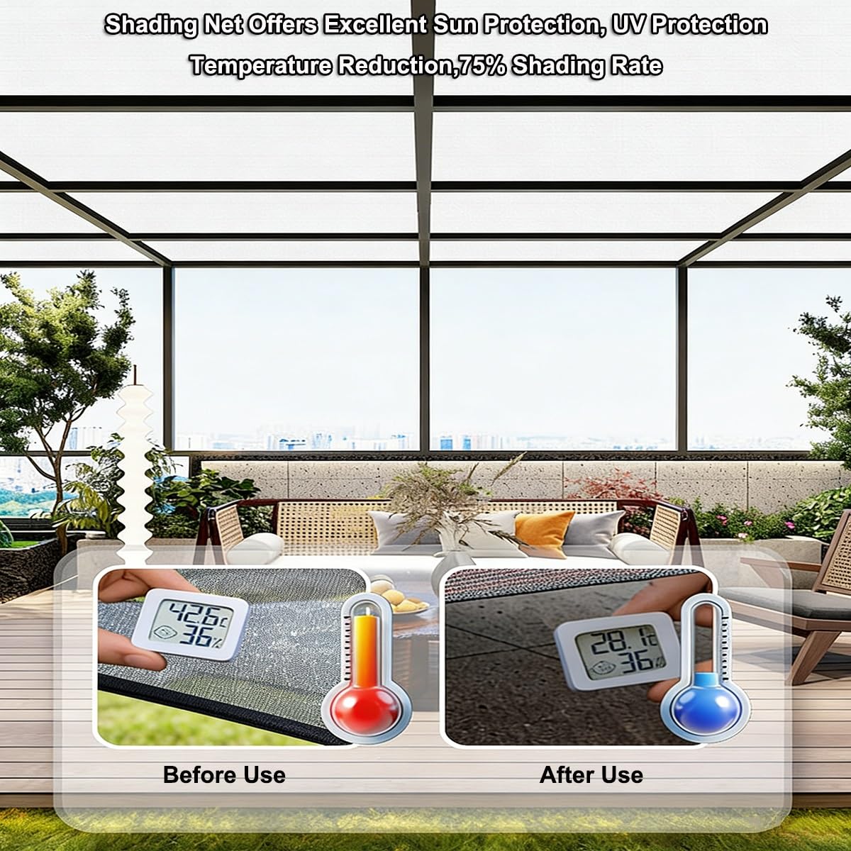 Voile D'ombrage Rectangulaire Blanc, Filet Protection Solaire, 1.5x5m 2x5m 3x8m 4x9m 5x7m 6x6m 7x8m 8x10m Toile Ombrage Extérieur pour Pergola, Serre, Jardin, Pet House(4.0mx7m)