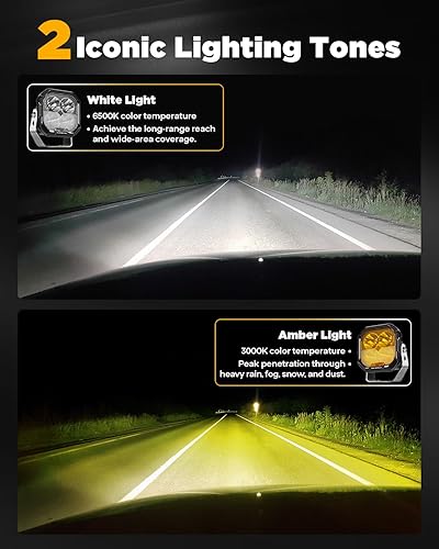 Miniatura 22 de Auxbeam XP-Ultra Series Hyperspot LED Pods, 3 pulgadas, 80 W, luces todoterreno de haz puntual de 9600 lúmenes, blanco ámbar, doble color, foco