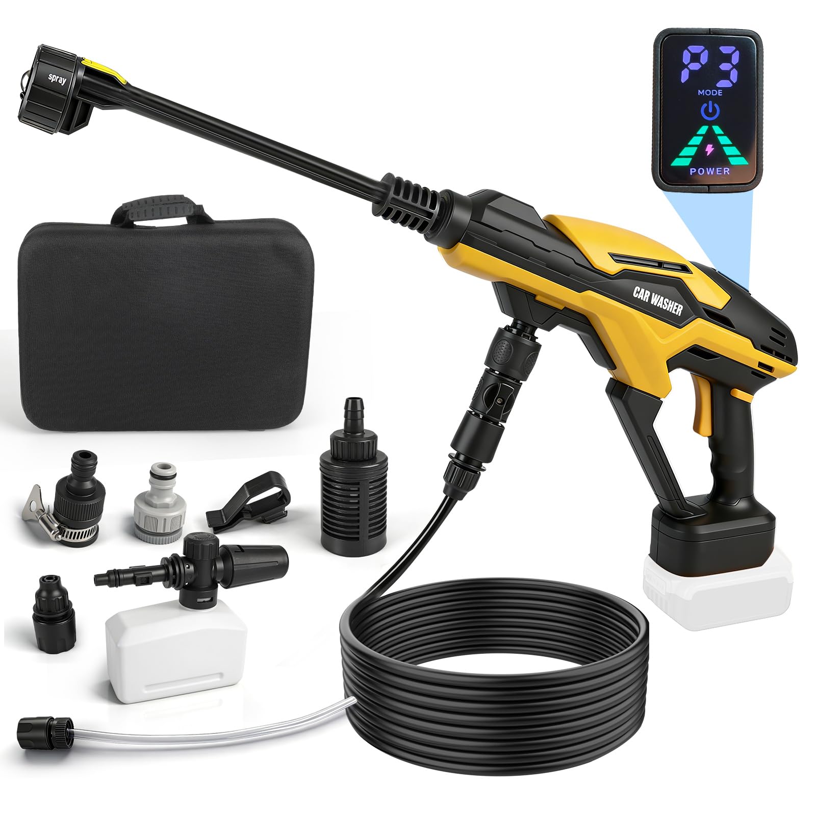 Cordless Pressure Washer Compatible with Dewalt 18V 20V Battery, Upgraded 3-Plunger Water Pump, 990 PSI Brushless Portable Power Washer with 6-in-1 Nozzle, 3 Level Adjustable Touch Screen