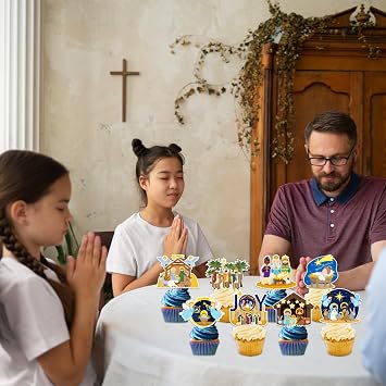 24 PCS Nativity Cupcake Toppers, Christmas Religious Nativity Party Decorations Happy Birthday Jesus Nativity Cake Toppers Cake Decorations for Winter Holiday Party Religious Education Supplies