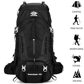 Esup 50L Camping Hiking Backpack Men with rain cover 45l+5l Lightweight Backpacking Backpack Travel Backpack (Black New)