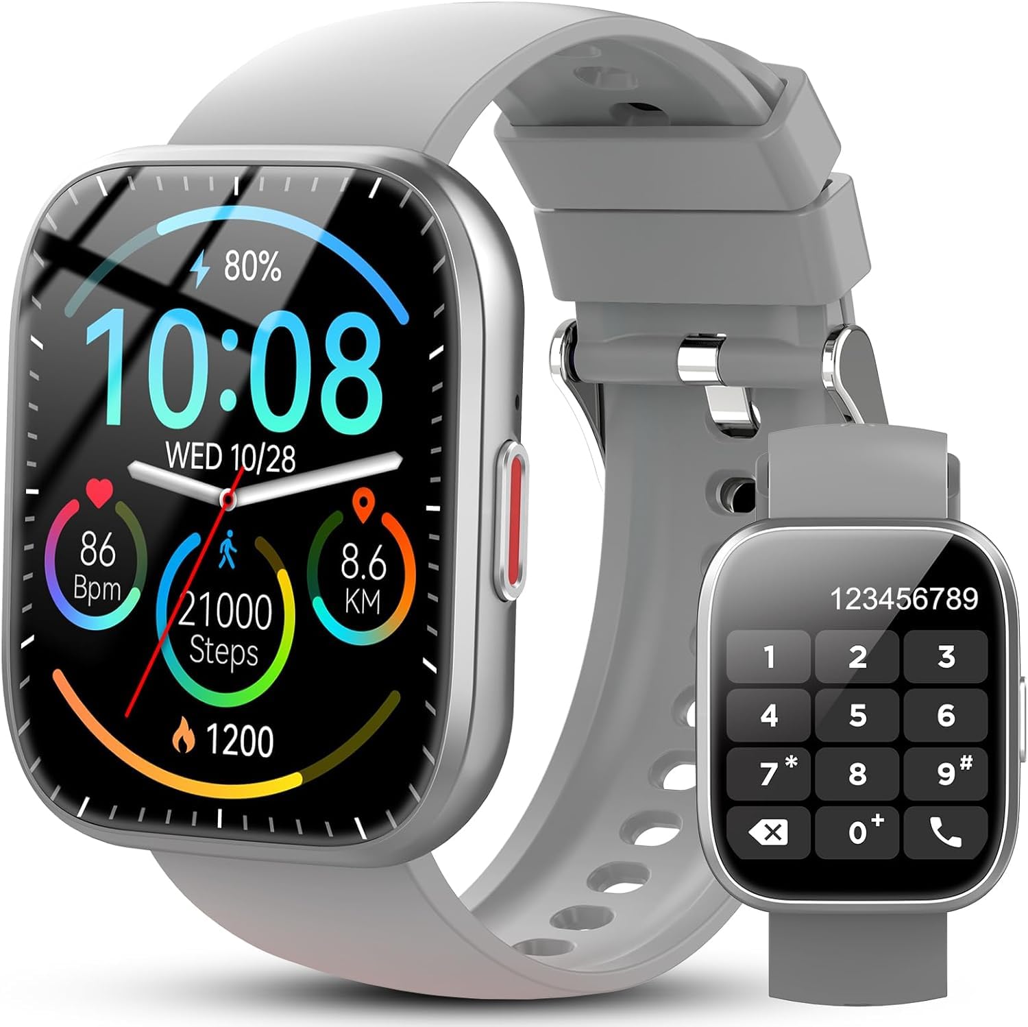 Ddidbi Smartwatch Damen Herren, Fitnessuhr Damen mit Telefonfunktion 1.85" Zoll Touchscreen, IP68 Wasserdicht Smart Watch mit schrittzähler Schlafmonitor, Uhren Herren für Android iOS, Grau