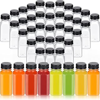 48 Pcs Plastic Juice Bottles Bulk with Caps, Small Reusable Clear Bottles for Juicing, Smoothies, Tea, Milk, Coffee (Black, 8 oz)