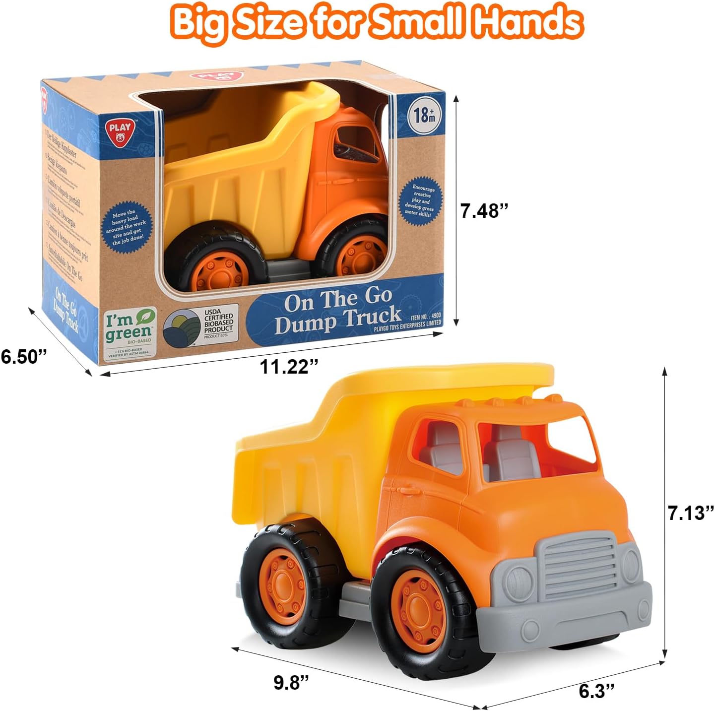 PLAY Eco-Friendly School Bus Toy & Toys Dump Truck, [USDA Certified] No BPA/Phthalate/PVC, Recycled Bioplastic Car Toys Vehicle Gift for Kids
