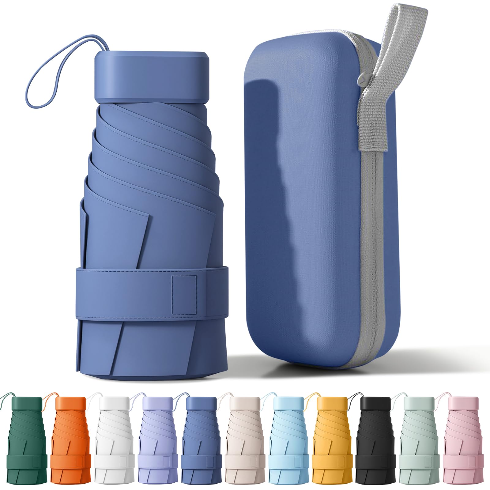 Mini ombrello da viaggio compatto, doppie nervature per una maggiore stabilità, mini ombrello a 6 alette per portafoglio con custodia, piccolo ombrello compatto UV, protezione solare