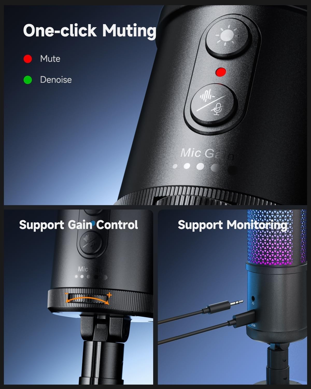 COMICA Ejoy UNI S Gaming Microphone for PC,PS5 and Smartphone,RGB Cardioid Condenser Mic with Tripod Stand, 48kHz/24bit, Noise Cancellation,Black Microphone for Streaming,Recording, Podcasting