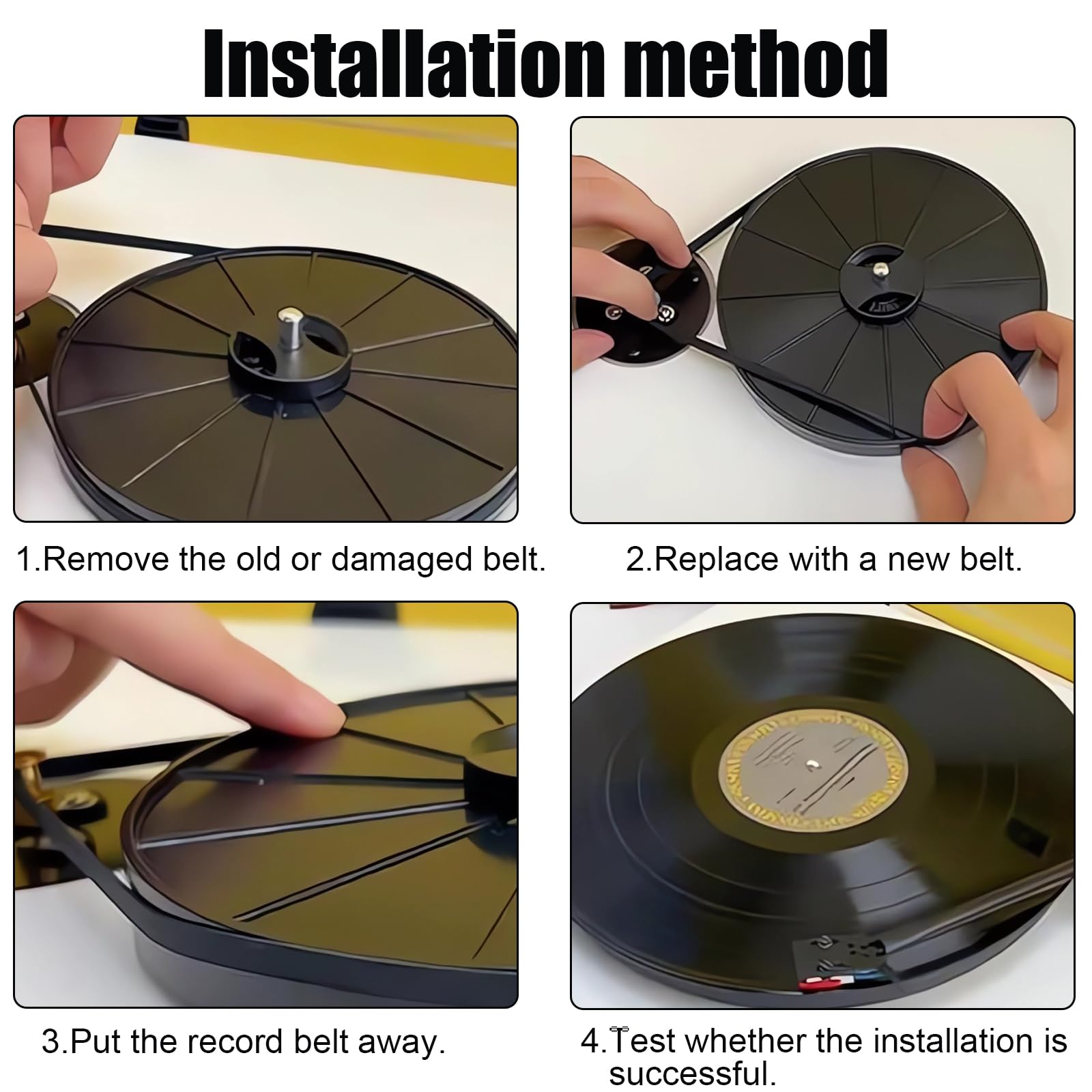 Courroie d'entraînement de Platine Vinyle Noire, Lot de 2 Courroies de Platine Noires en Caoutchouc de 200 mm pour Tourne-disques, adaptées à Tous Les Types de platines à Courroie