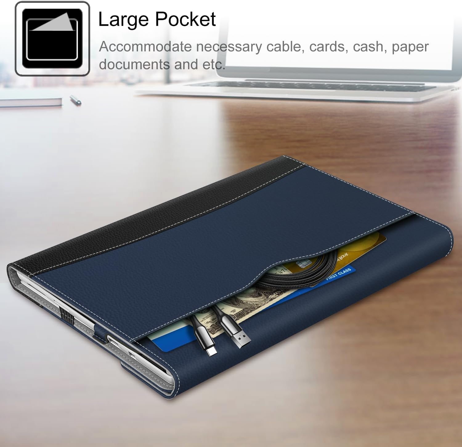 Fintie Case for 12.3 inch Microsoft Surface Pro 7 Plus, Pro 7/6/5/4/3 | Portfolio Business Cover, Pocket, Stylus Holder, Magnetic Closure, Compatible with Type Cover Keyboard, Navy