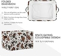 Vista 3 de xigua Cesta de almacenamiento rectangular de lona con estampado de vaca con asas para el hogar, oficina, libros, guardería, juguetes para niños