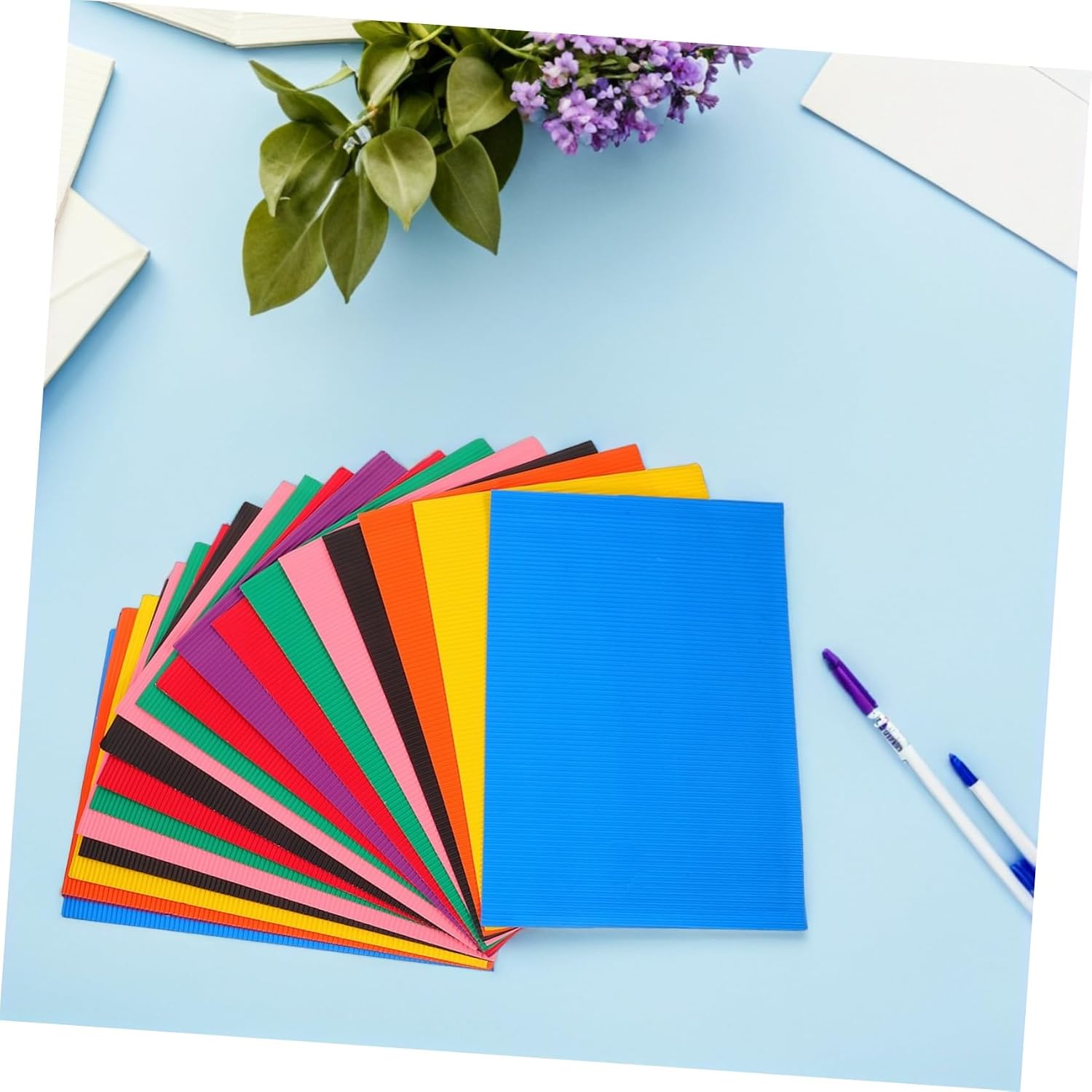 PRETYZOOM 48 Sheets Corrugated Cardboard and Origami Paper Set, A4 Mixed Bright Colors, DIY Craft Paper for School Projects and Handmade Art Supplies Random Color