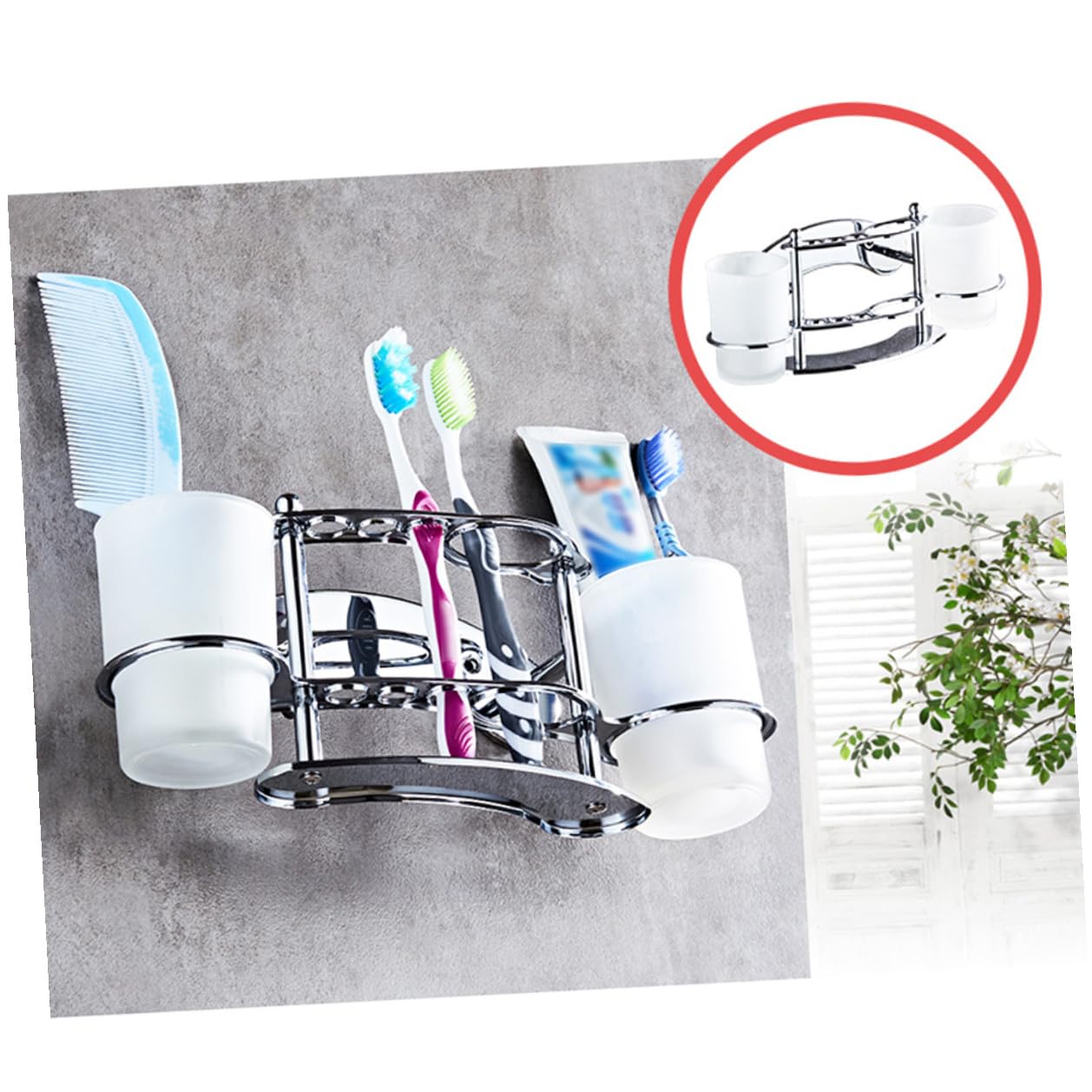 Portaspazzolino Da Parete in Acciaio Portabicchieri in Vetro Per Bagno Supporto Per Spazzolini e Dentifricio Soluzione Per Risparmio Di