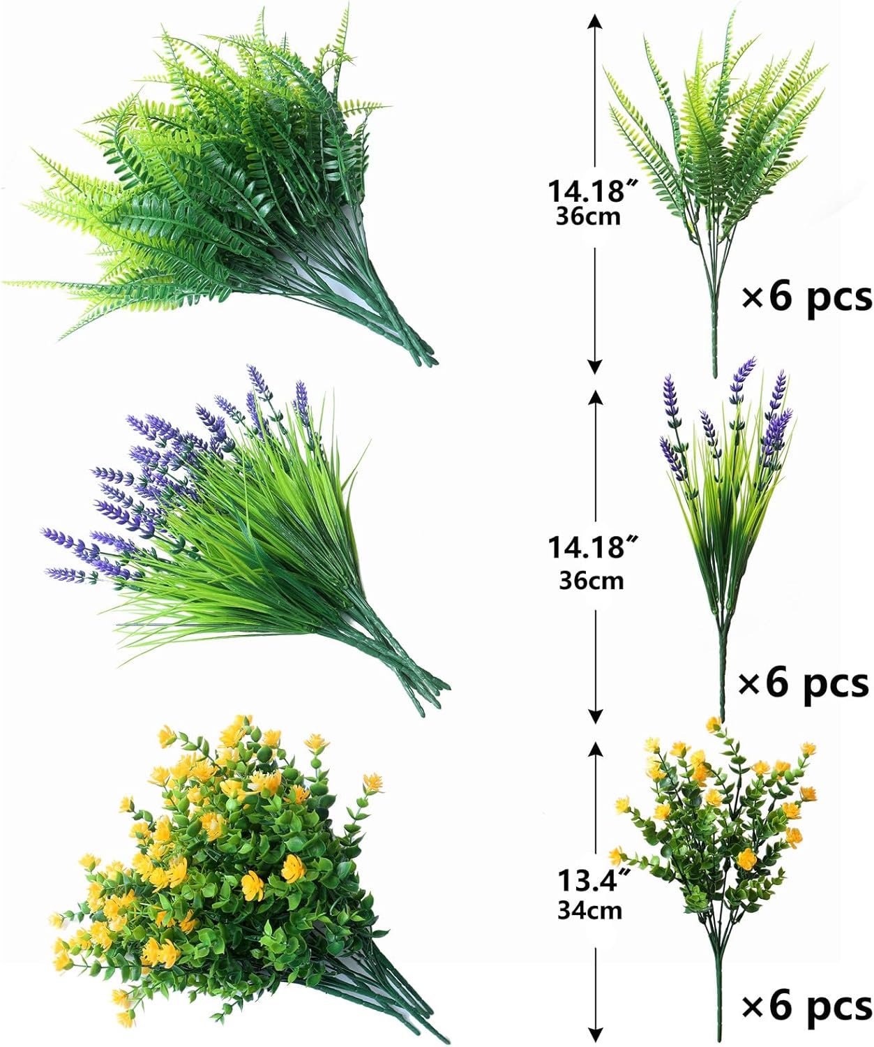 18PCS Outdoor Artificial Plants Flowers Bulk, UV Resistant Fake Monkey Grass Fern Outside Faux Greenery Mums Rosemary Arrangement for Front Porch Window Box Planter Hanging Basket Garden