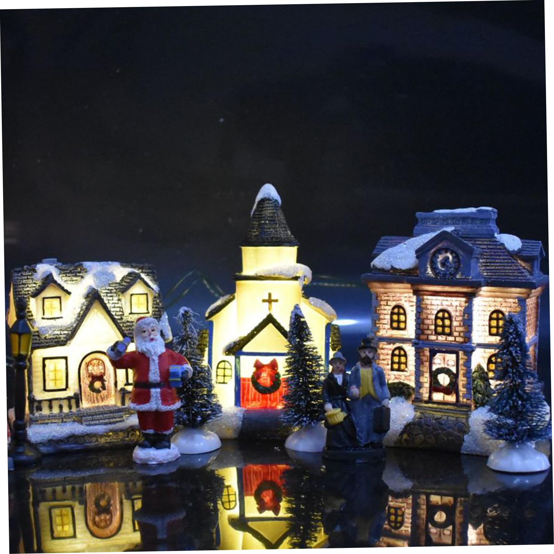 Conjuntos de Pueblo de Navidad, Conjuntos de Pueblo de Navidad 10 Piezas/Juego Ilumina Ciudad Decorativa de Resina de simulación de Invierno en Miniatura, sin batería