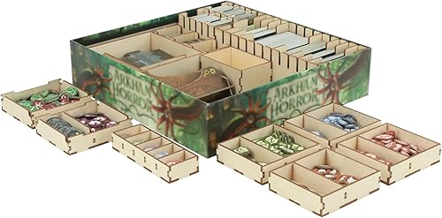 Vista 7 de The Broken Token Arkham Horror: The Card Game Revised Core Set Organizador compatible, caja de almacenamiento de madera para juegos de mesa