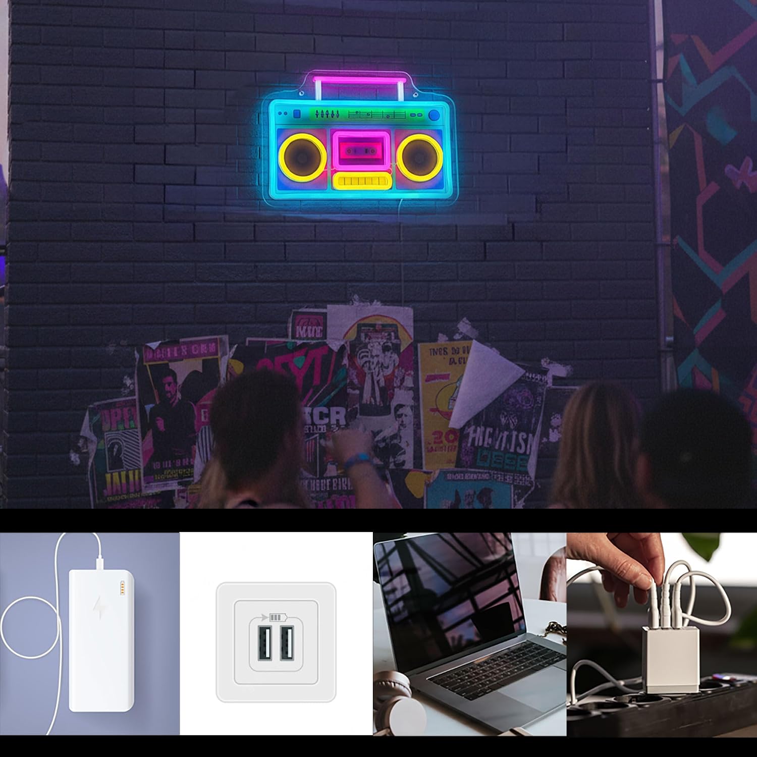 Retro Boombox Neon Sign, Music Neon Light LED Vintage Radio Sign USB Powered, for Studio Gaming Setup Room Bar Party Stage Cassette Player, Birthday Gifts(11.8 * 8. 2 In)
