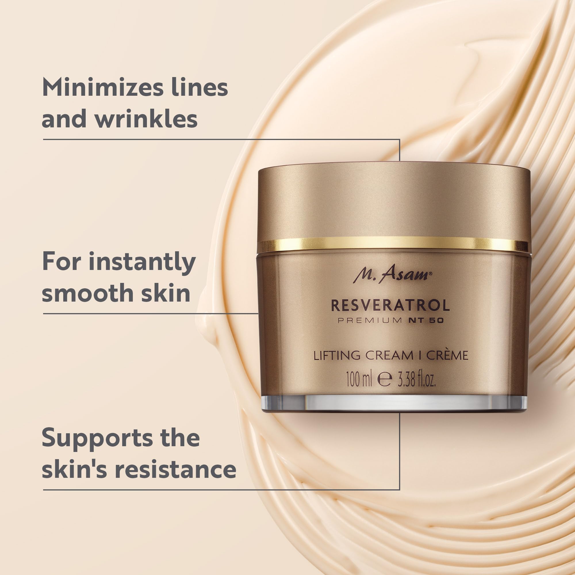 M. Asam Resveratrol Premium Lifting Cream (100 ml), Anti-Aging Face Moisturiser, Resveratrol Day and Night Cream - Image 2