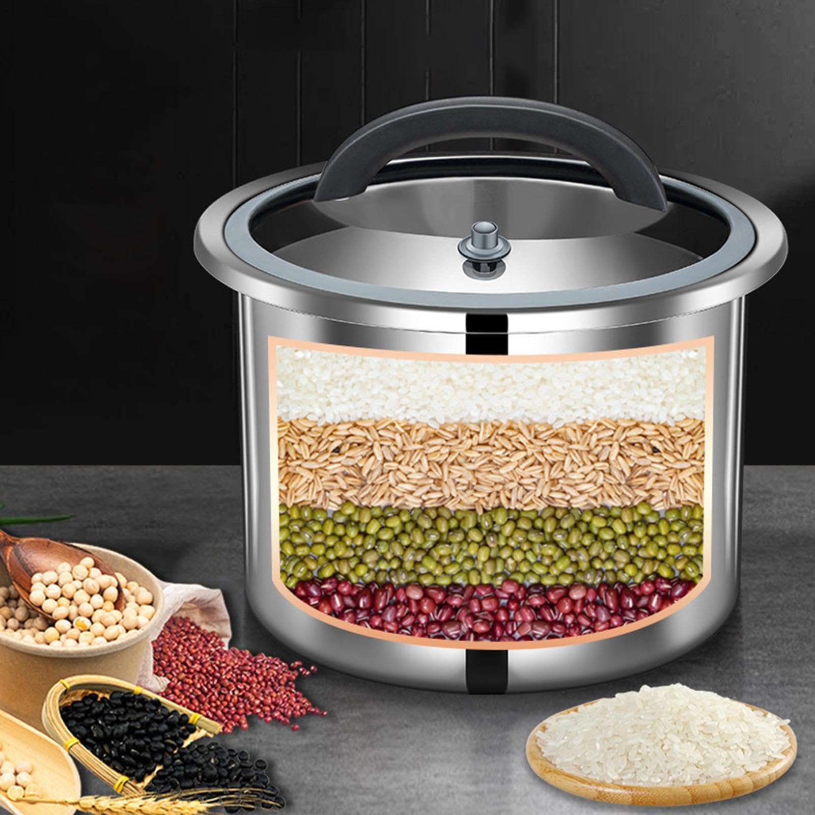 Contenitore per riso Secchiello ermetico alimentare in acciaio inossidabile | Recipiente sottovuoto da riso Per casa, appartamento, fattoria, sala da pranzo, ristorante e dispensa