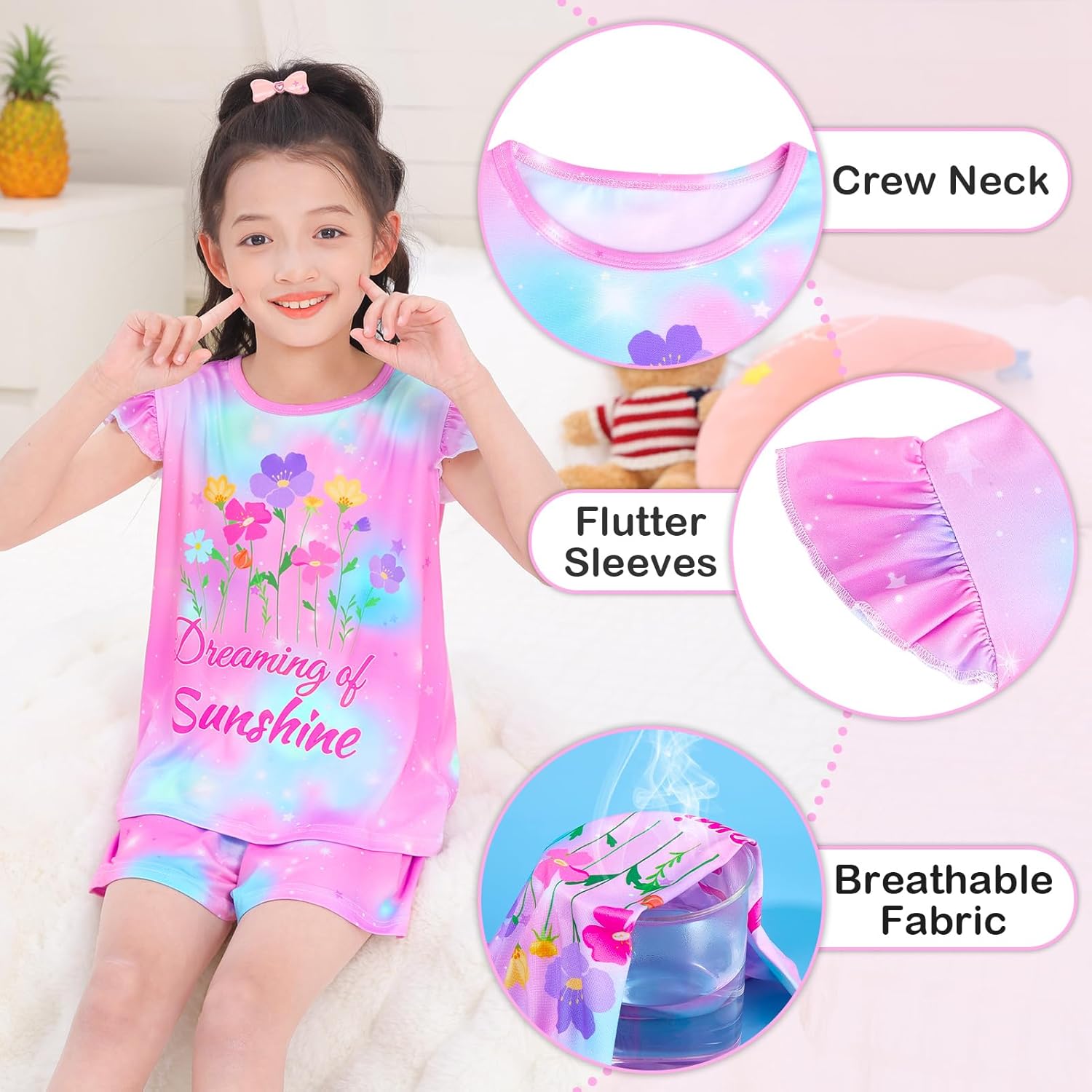 MHJY Girls Pajama Sets Toddler Sleepwear Flutter Short Sleeves Top and Shorts 2pcs Kids Pjs Set - Image 4
