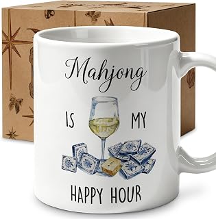 Funny Mahjong Coffee Mug Gifts for Women, Mahjong Is My Happy Hour Coffee Mug, Girls Night In Gifts for Birthday Housewarming