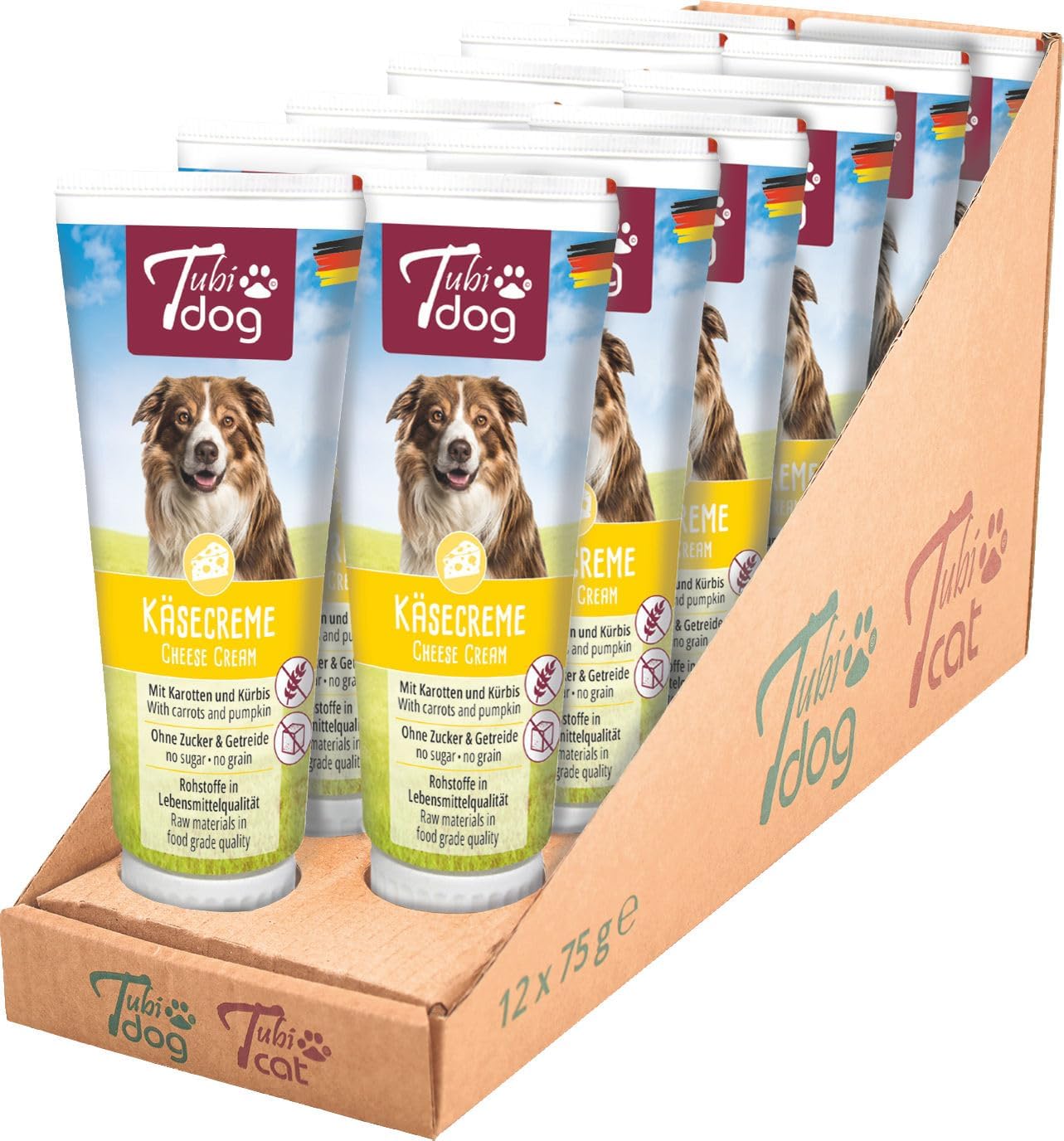 Tubidog Деликатесный сырный крем, лакомство, поощрение, 75 г, для собак, без сахара и злаков, произведено в Германии