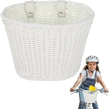 Kids Bike Basket with Adjustable PU Belts, Wicker Bike Baskets Handmade Woven Rattan Bike Basket Front Handle Children Bike Basket for Children Bicycle Accessories