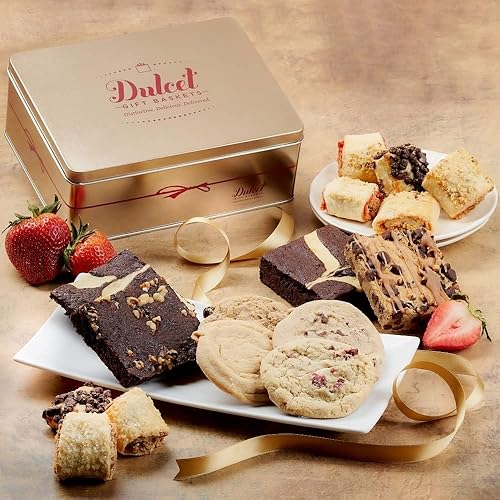 Miniatura 9 de Dulcet - Cesta de regalo gourmet con diseño de brownie y galletas, incluye una variedad de pasteles en una elegante caja de lata ensamblada a mano,