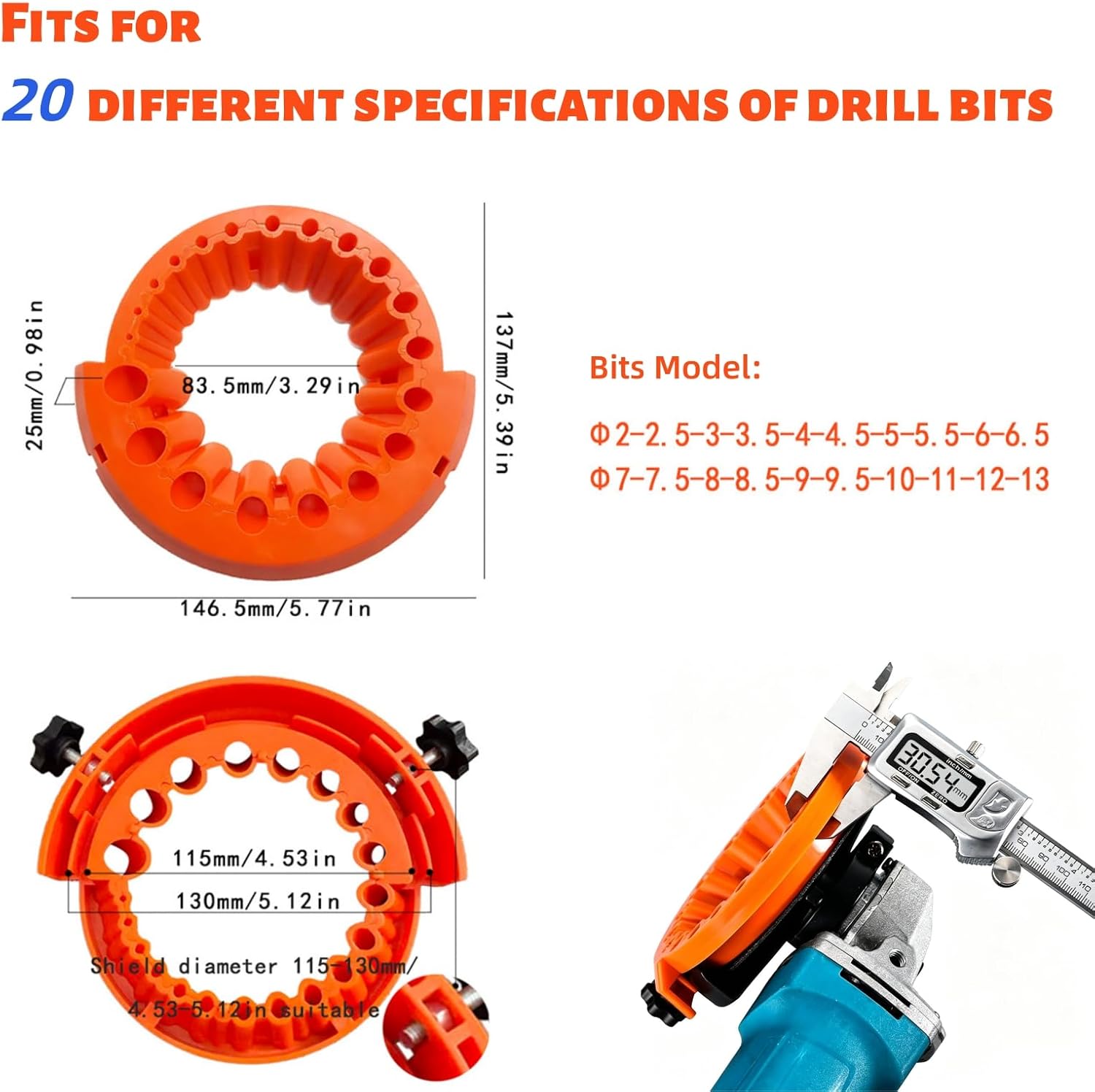 Drill Bit Sharpener Attachment for 4.5" & 5" Angle Grinder and Power Drill | Fit for 2-13mm (5/64"-1/2") Bits, 2-in-1 Tool Quickly Restores Old Bits, Prefect for Workshop, Garage & Jobsite