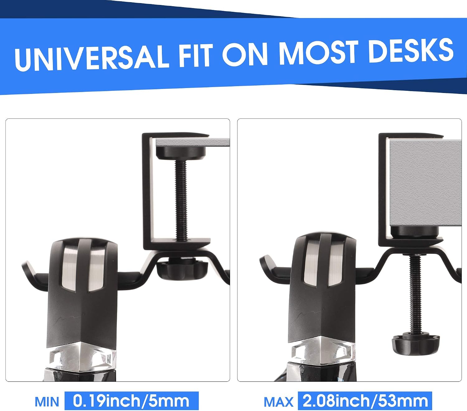 Desk Headphone Hanger, Universal PC Gaming Dual Headphone Stand Under Desk, 360 Degree Rotating, Aluminum, Black