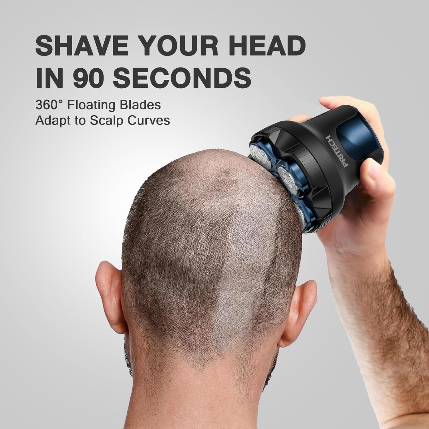 PRITECH Head Shaver for Bald Men - Effortless 6D Floating Shave,Electric Head Shavers for Men & Bald Head Shavers,Waterproof Cordless Razor for Smooth Scalp,Face & Perfect Beard,2-Speed,80Min Runtime