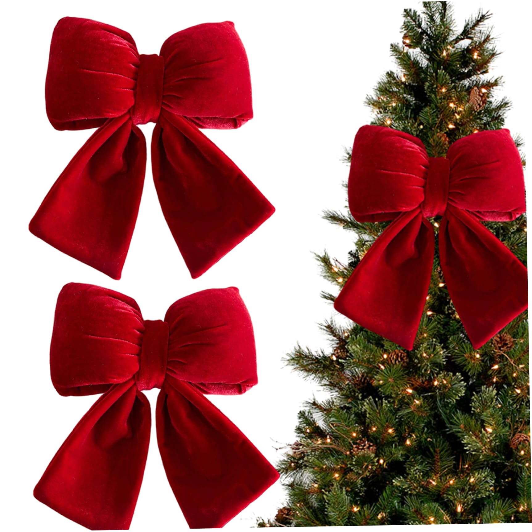 Gcroet Lot de 2 nœuds en Velours pour Sapin de Noël - Bordeaux - Cimier d'arbre pour Noël, Mariage, fête d'anniversaire, couronnes, Manteau, Porte 'entrée, Porche - 37, 1 x 27, 9 cm.