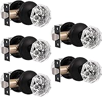 Vista 25 de Gobrico Pomo de puerta de cristal para dormitorio y baño con roseta clásica negro mate, diamante transparente octogonal para puerta interior, 1