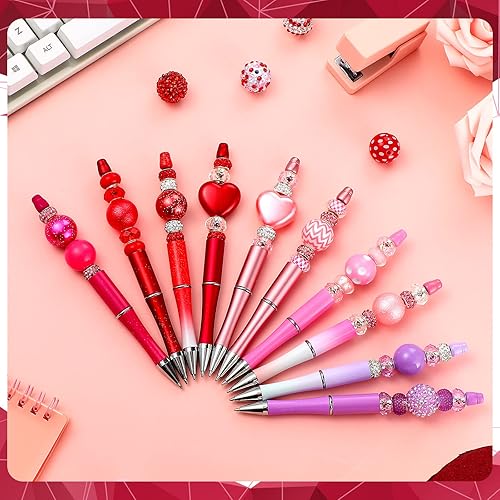 Miniatura 3 de 10 bolígrafos de cuentas de plástico surtidos y 40 cuentas multicolor espaciadoras de cristal bolígrafo de cuentas de tinta negra para suministros