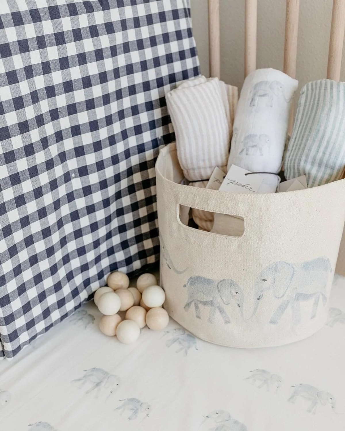 PEHR Muslin Cotton Swaddle, Follow me Elephant | Organic Baby Blanket | Ultra-Soft & Versatile | Playful Animal Print | 47” x 47”