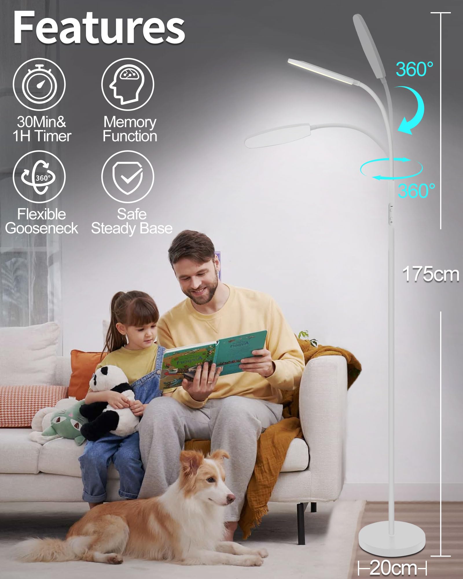 AearKing Lampada per Terapia Della Luce,10000 Lux lampada SAD Senza Raggi UV,lampade di luce Diurna con 3 Colori,6 Luminosità e Timer,Lampada Fototerapia con Telecomando, Lampade da Terra per Ufficio
