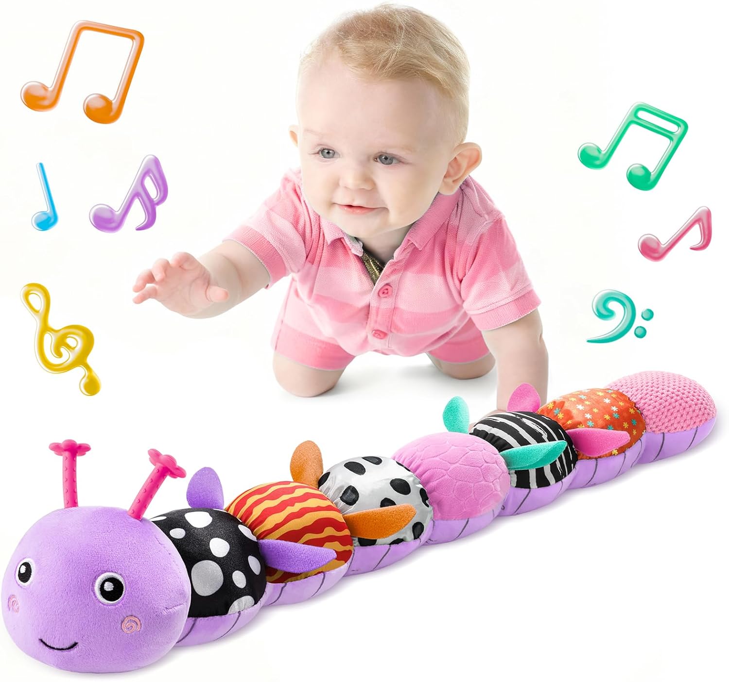 LIGHTDESIRE Baby Toys 6-12 Months Musical Caterpillar,Stuffed Animals Infant Toys 0-6 Months Sensory Toy with Ruler Design,Crinkle&Ring Bell,Baby Teething Toys Tummy Time Gifts Easter Basket Stuffer