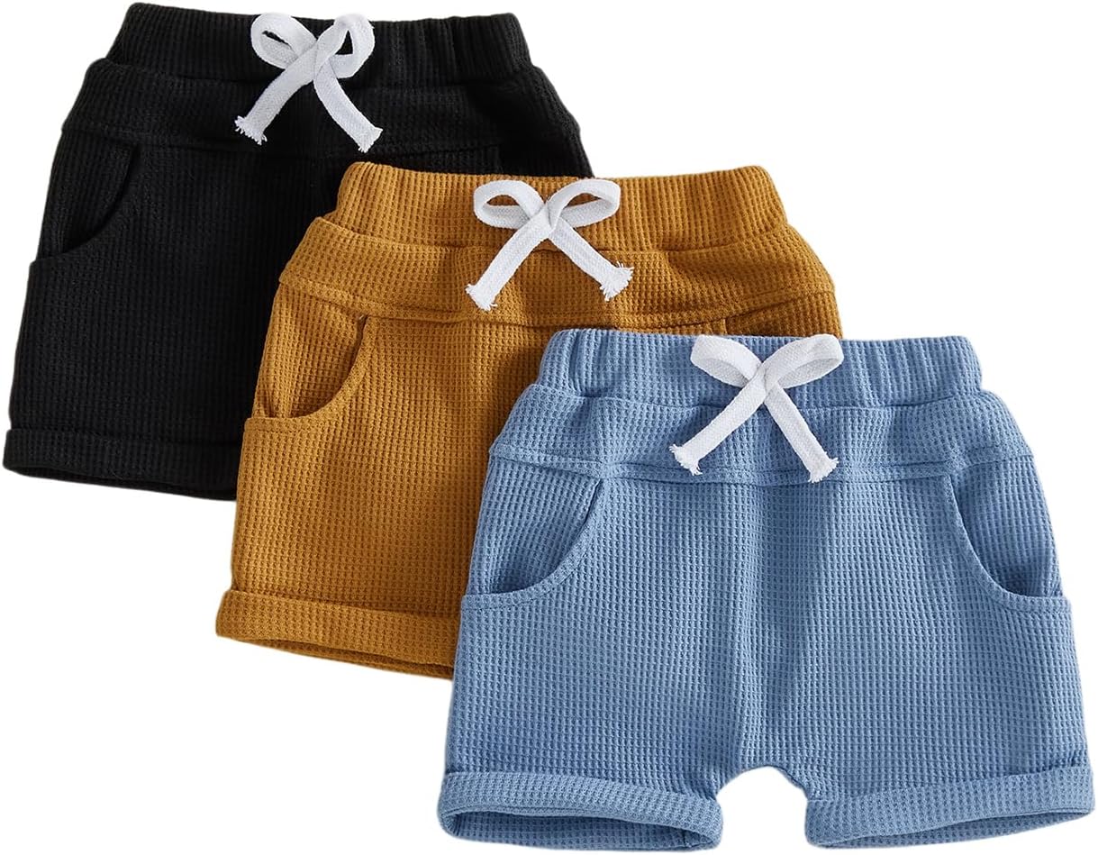 allshope Toddler Baby Boy Summer Shorts Active Jogger Pants Elastic Waist Pocket Solid Color Athletic Sweatpant Harem Bottoms