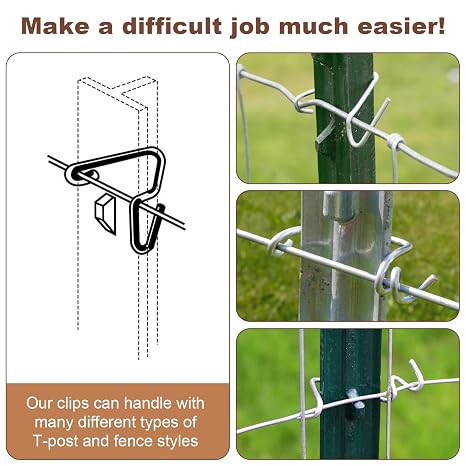 T-Post Clips (100pcs) Fence Wire Clips, Galvanized Steel Fence Clips