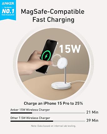 Anker 622 Magnetic Battery (MagGo), 5,000mAh Foldable Magnetic Wireless Portable Charger with Stand and USB-C Port (On The Side), Magsafe-Compatible for iPhone 15/14/13 Series with Upgraded MagS