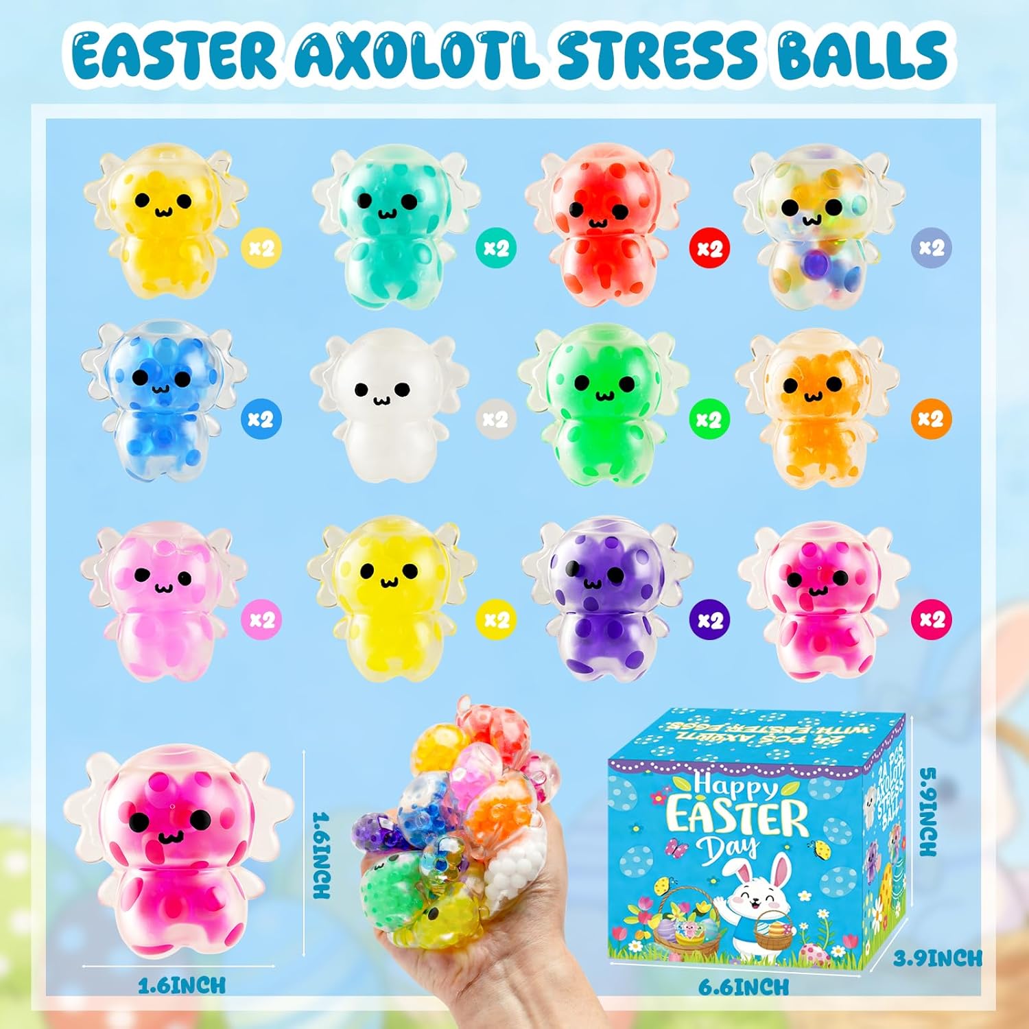 24 Pack Easter Eggs with Axolotl Stress Balls (Axolotl with Eggs)