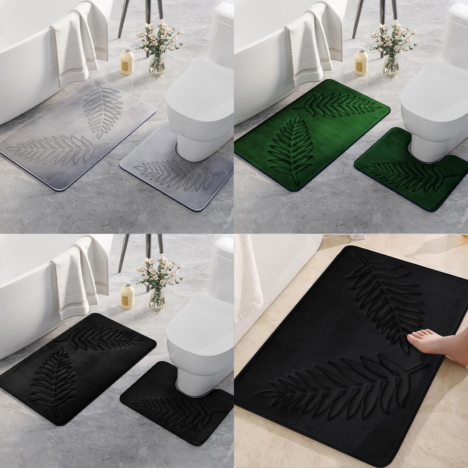 Memory Foam Bath Rugs Leaf Bath Mat Non-Slip Strong Water Absorbent Plush Microfiber Bath Mat Rug Super Water Absorbent Machine Washable Bath Rugs for Bathroom, Tub (20 * 31 inch)