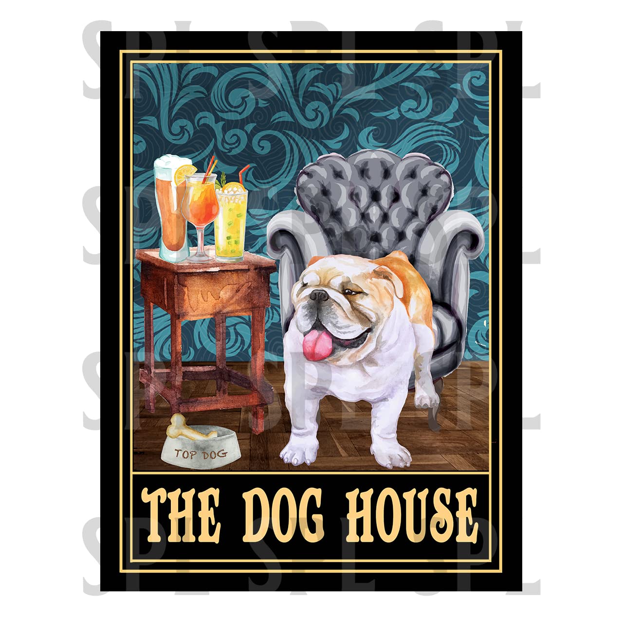 Shawprint The dog house cute English Bulldog retro metal tin sign METAL TIN WALL PLAQUE SIGN NOVELTY GIFT DH30 (10" x 8" (267mm x 200mm), Tape)