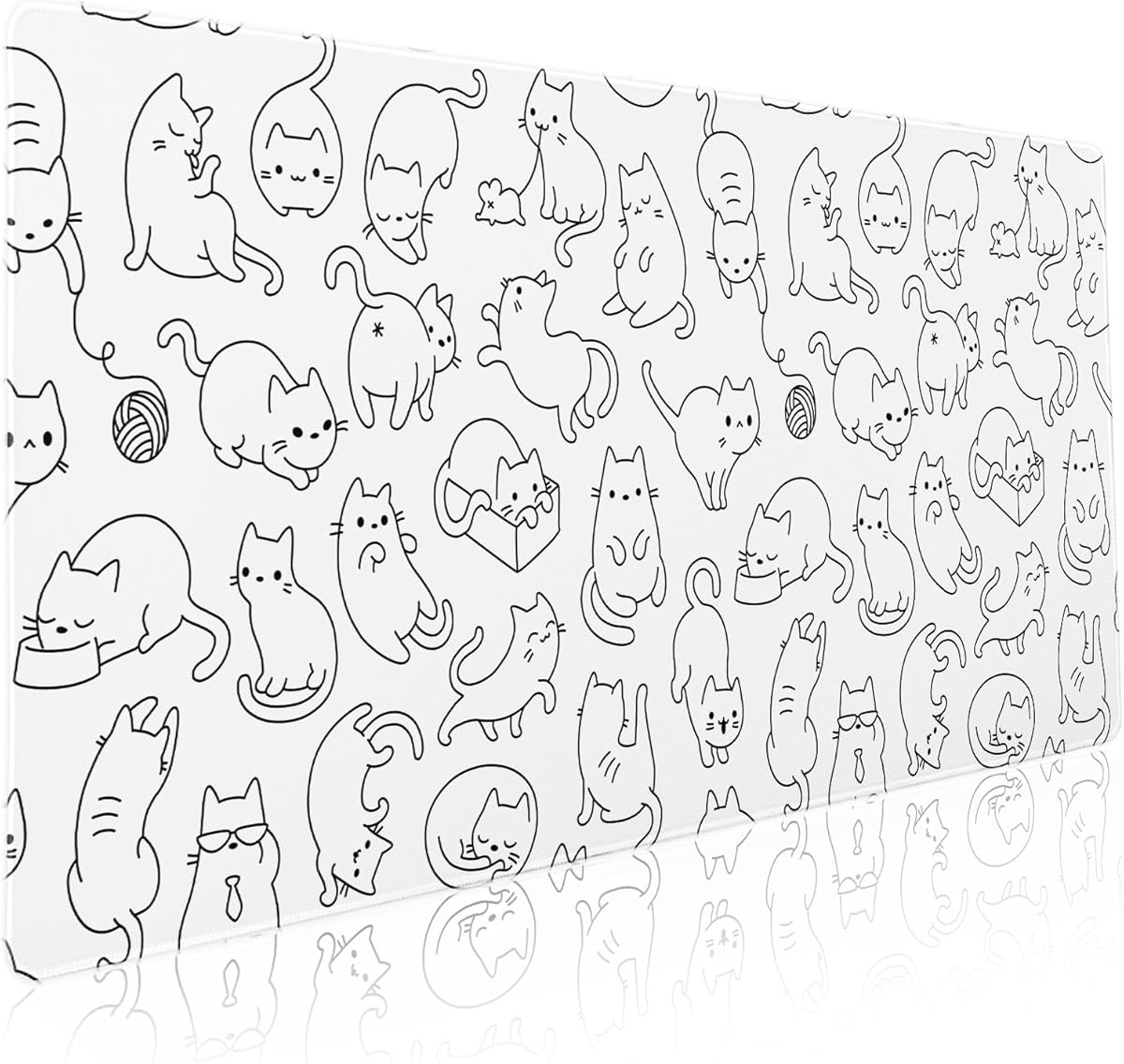White Cute Cat Gaming Mouse Pad XXL Kawaii Kittens Anime Aesthetic Extended Big Large Desk Mat Non-Slip Rubber Base Stitched Edge Long Keyboard Mousepad for PC Computer Laptop,35.4×15.7 in