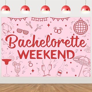 Bachelorette Weekend Decorations 5 * 3 ft Bachelorette Weekend Backdrop Banner Bach Weekend Backdrop with Rose Pink Disco Margarita for Veil Bridal Shower Weekend Hen Engagement Wedding