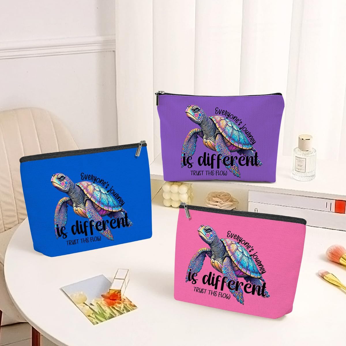 3 Pack Funny Beach Sea Turtle Gifts for Women Turtle Lovers Teacher Girls Trip Makeup Bag,Travel Essentials Cosmetic Bags for Women,Birthday Wedding Christmas Vacation Friendship Girl Weekend Journey - Image 3