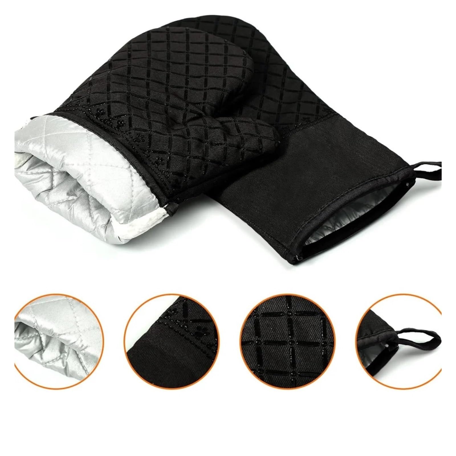 Juego de 4 Piezas Guantes for Horno y Almohadillas for Cacerola, Aislamiento térmico Cocina, Silicona Antideslizante Rayada, Calor-resi