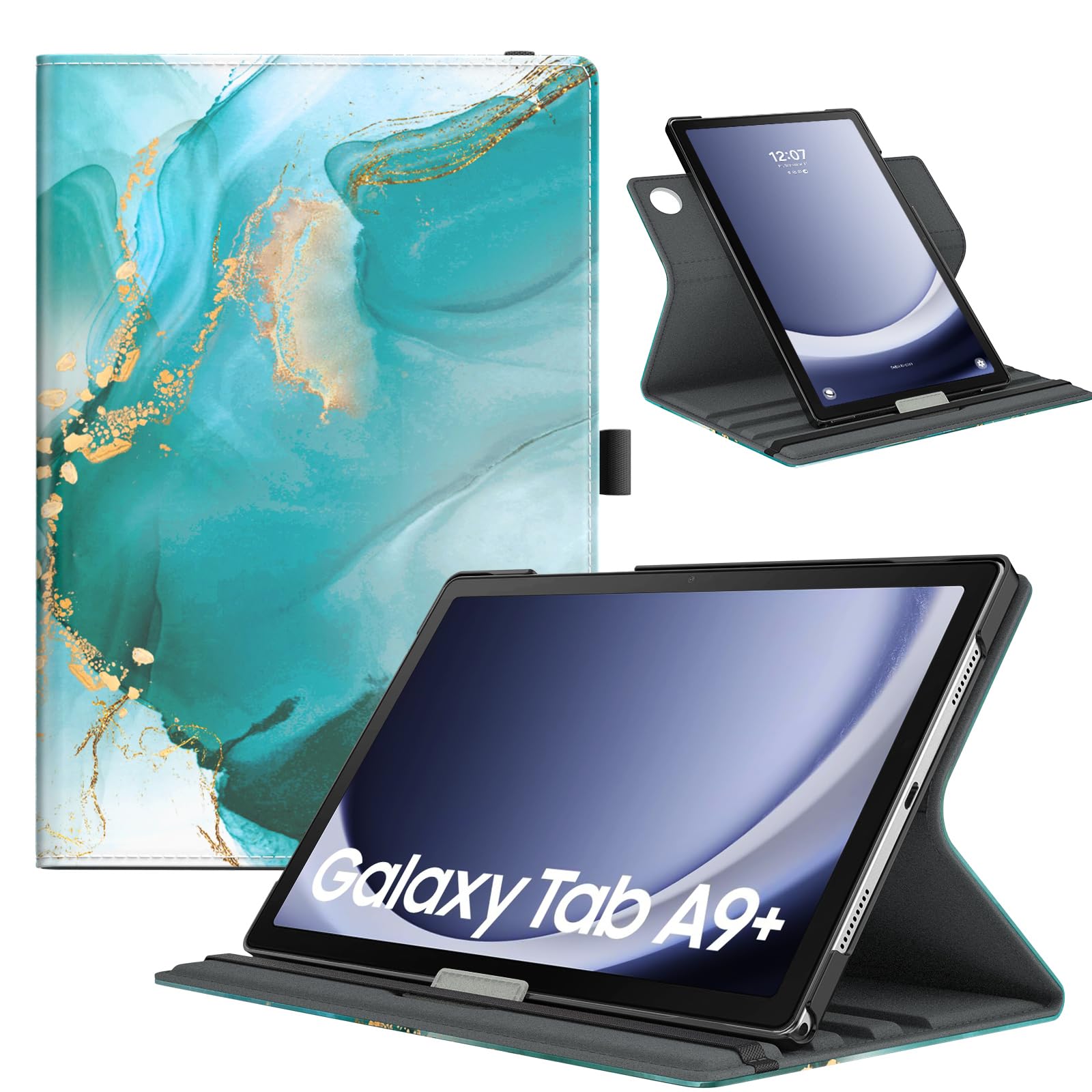 TiMOVO Schutzhülle für Galaxy Tab A9+ 2023, um 90 Grad drehbarer Ständer mit S-Stiftschlaufe, unterstützt Auto Sleep/Wake für Galaxy Tab A9+ Tablet